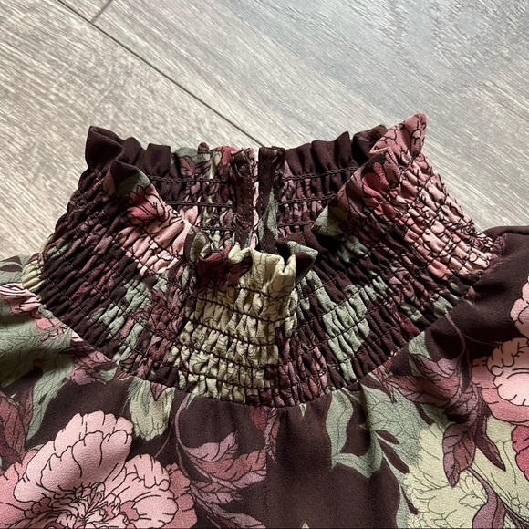 Nanette Lepore floral high neck high-low smocked chiffon dress size 8 - Picture 7 of 14